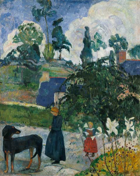 Bretonische Landschaft mit Hund und Kindern von Paul Gauguin