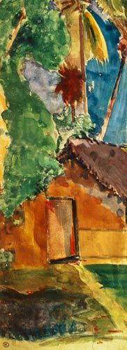 Strohhütte unter Palmen - Detail von Paul Gauguin