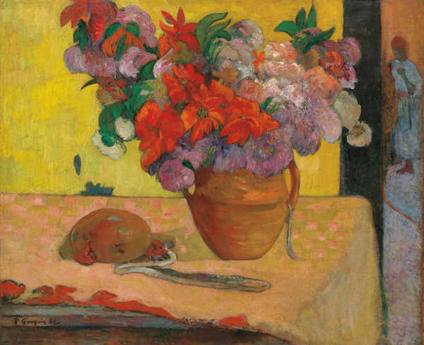 Blumen in einer Vase und eine Feldflasche von Paul Gauguin