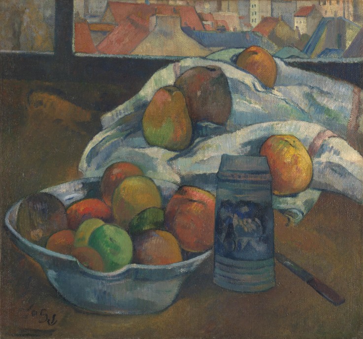 Obstschale und Krug am Fenster von Paul Gauguin