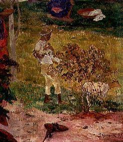 Junge mit Ziege auf Tahiti. (Detail aus Conversation Tropiques) 1887