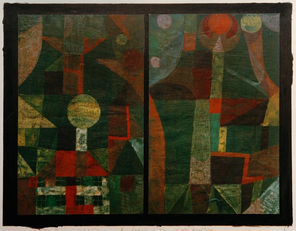 Landschaft in Gruen mit roten von Paul Klee