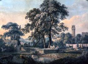 An Italianate Landscape with Women by a Washing Pool 1792  over