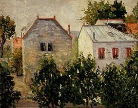 Häuser und Gärten am Stadtrand von Asnières. von Paul Signac