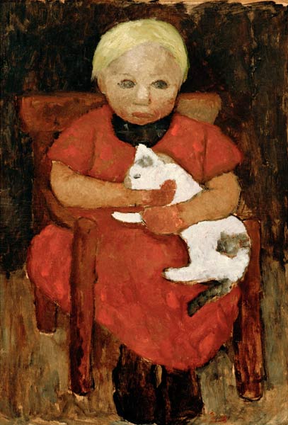 Bauernkind mit Katze von Paula Modersohn-Becker