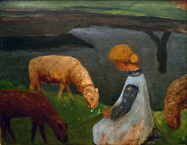 Mädchen mit Schafen von Paula Modersohn-Becker