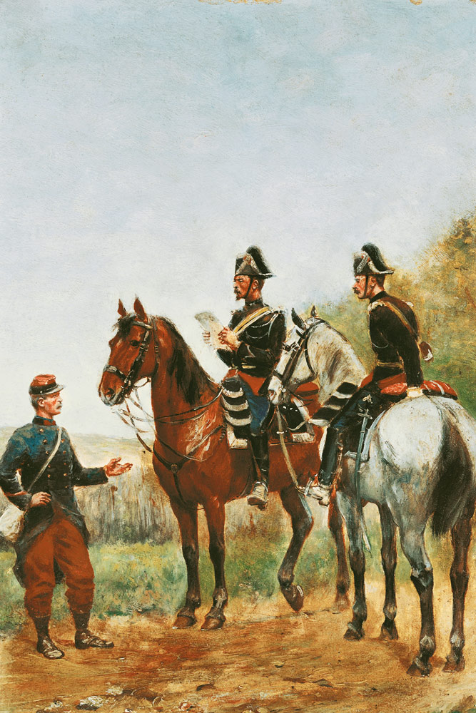 Police Officers on an Inspection Tour Checking a Serviceman in 1885 von Paul Emile Leon Perboyre