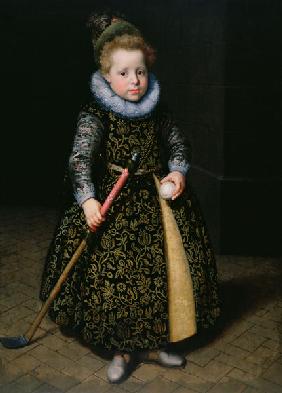 Portrait of a four-year old boy with club and ball 1611