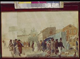 Strassenszene in Moskau bei Regen 1837