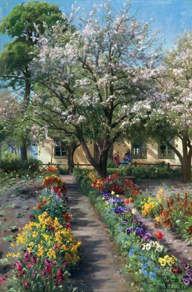 Blühender Garten im Frühling von Peder Mørk Mønsted