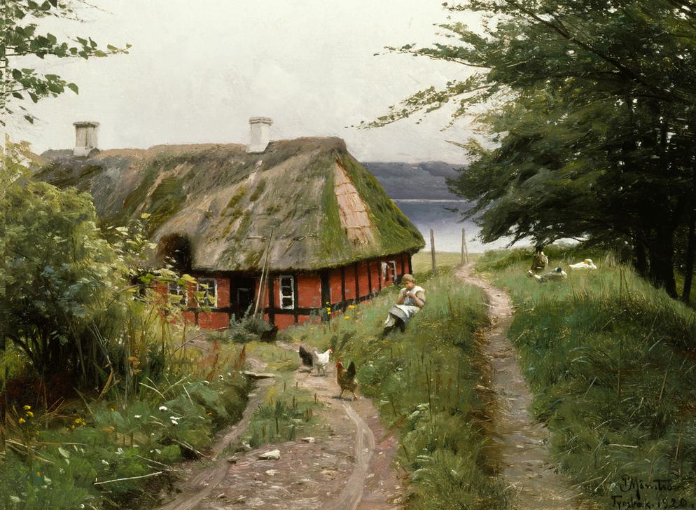 Sommeridylle vor der Fischerhütte von Peder Mørk Mønsted