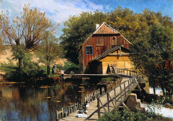 Wassermühle am Saeby-Fluss. von Peder Mørk Mønsted