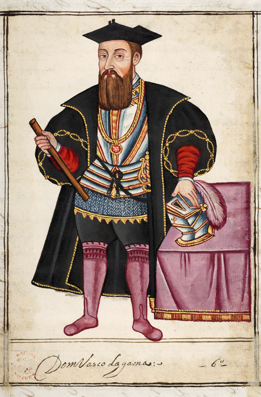 Sloane 197 f.18 Vasco da Gama (c.1469-1525), illustration from 'Historical Accounts of Portuguese Se von Pedro Barretto de Resende