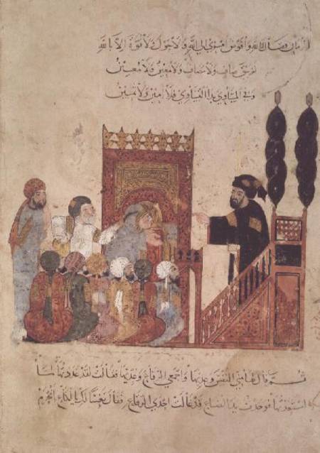 Ms Ar 5847 f.18v Abou Zayd preaching in the Mosque, from 'Al Maqamat' The Meetings) by Al-Hariri von Persian School
