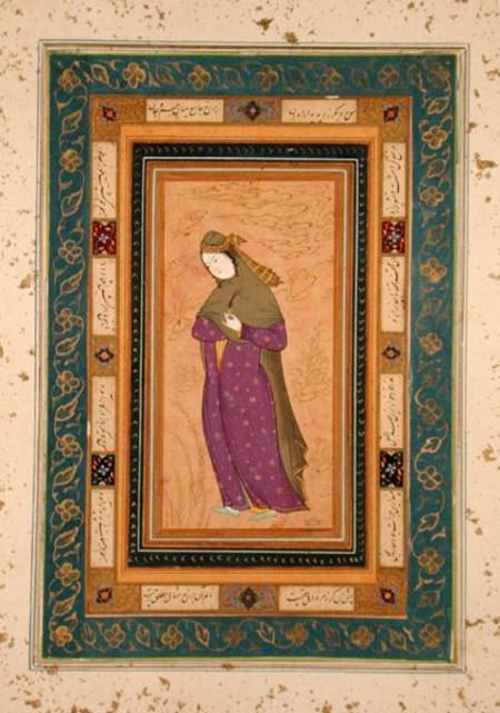 Girl holding an aigrette, from the Large Clive Album von Persian School