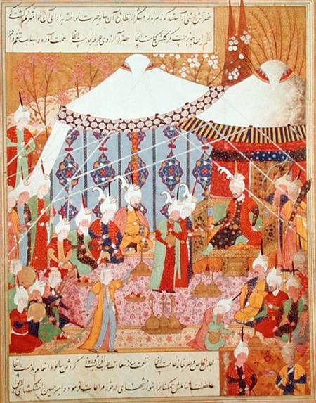 Or.1359 fol. 35 v. Sultan Bayazid Captured by Timur (1370-1405) from the Zafenamah von Persian School