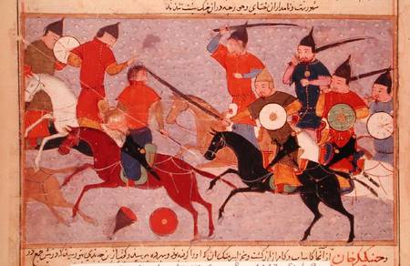 Ms Pers.113 f.49 Genghis Khan (c.1162-1227) in Battle von Persian School