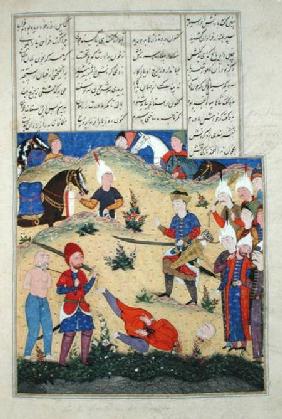 Ms D-184 fol.208b The decapitation of Afrasiab's dream comes to pass, illustration from the 'Shahnam c.1510-40