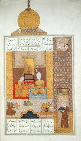 Ms D-212 fol.205b Bahram (420-28) Visits the Princess of Turkestan, illustration to 'The Seven Princ c.1550