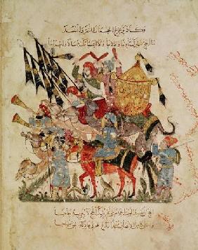 Ar 5847 f.94v Caravan going to Mecca from 'The Maqamat' (The Meetings) by Al-Hariri 1225-1250
