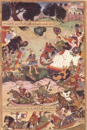 Battle between the forces of Persia and Turan, illustration from the 'Shahnama' (Book of Kings) 1396