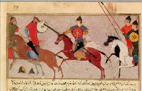 Ms Pers.113 f.29 Genghis Khan (c.1162-1227) Fighting the Tartars 14th centu