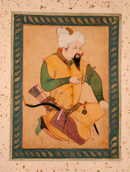 A Turkoman or Mongol Chief holding an Arrow, from the Large Clive Album von Persian School