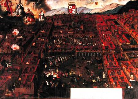 View of Cuzco at the time of the earthquake of 1650 von Peruvian School