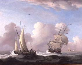 A Man-o'-War in a Swell and a Sailing Boat