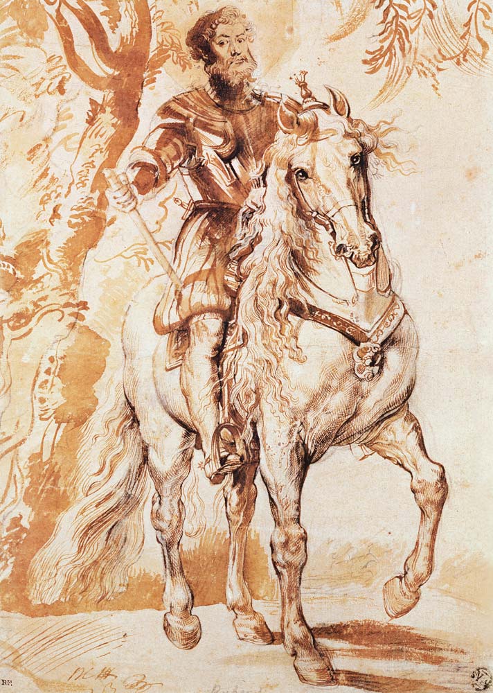 A Mounted Knight in Armour (pen and ink on paper) von Peter Paul Rubens