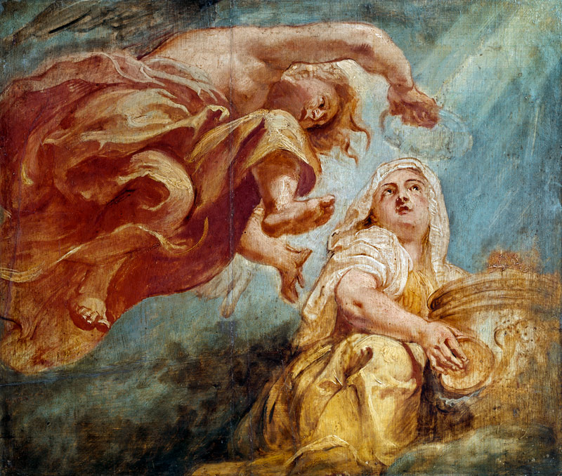 Der Genius krönt die Religion. Skizze für "Die Apotheose Jakobs I." von Peter Paul Rubens