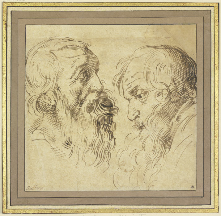 Studienblatt: Zwei bärtige Köpfe im Profil nach rechts und links von Peter Paul Rubens