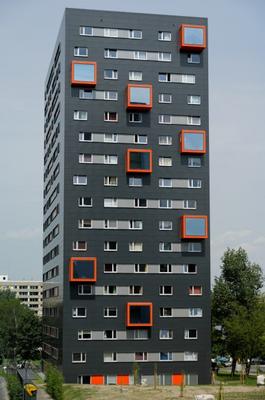 Fassade Hochhaus Anthrazit Orange von Peter Seifarth