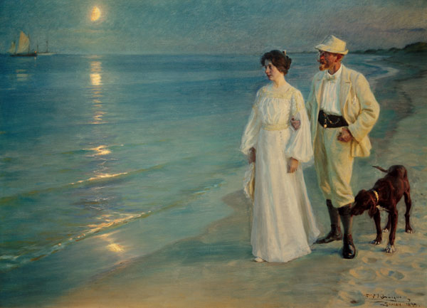 Sommerabend am Strand von Skagen. Der Künstler und seine Frau von Peder Severin Krøyer