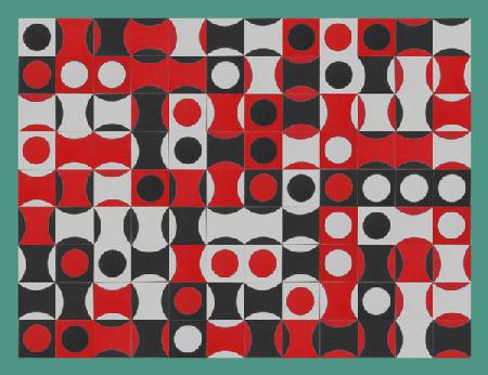 BLACK WHITE & RED COMPOSIT OF CIRCLES 2017