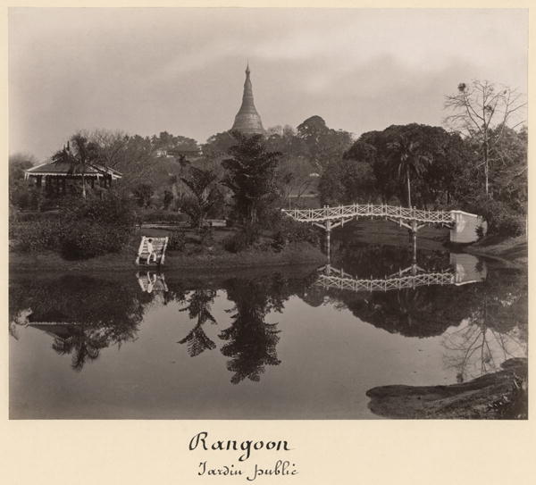 Island pavilion in the Cantanement Garden, Rangoon, Burma, late 19th century (albumen print) (b/w ph von Philip Adolphe Klier