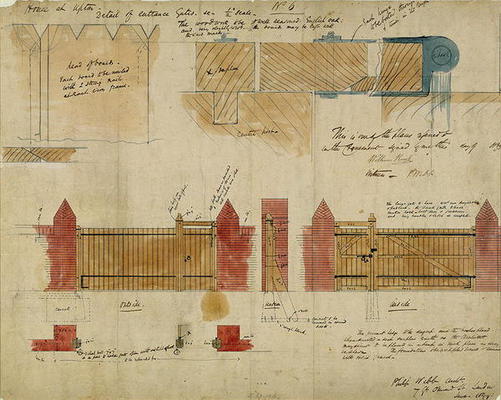 Plans and elevations for The Red House, Bexley Heath, 1859 (pen and ink and w/c on paper) von Philip Webb