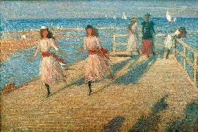Laufende Mädchen auf dem Landungssteg in Walberswick Girls running, Walberswick Pier 1888