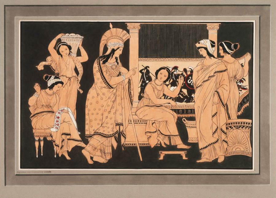 Athena bei der mit Webereien beschäftigten Penelope von Philipp Veit