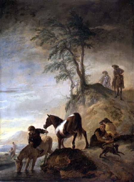 Riders watering their horses (panel) von Philips Wouverman