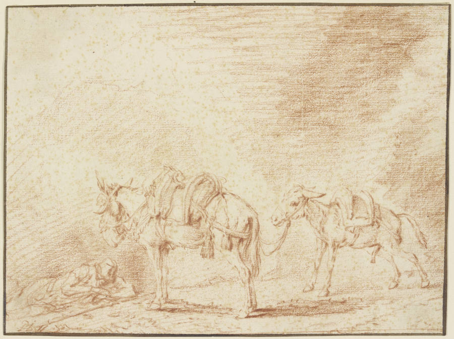 Ruhender Mann bei zwei Eseln von Philips Wouwerman