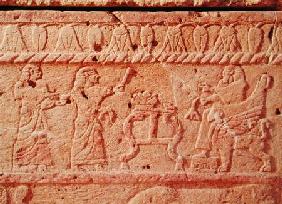 Relief depicting servants paying homage to the king, detail of the Sarcophagus of Ahiram, King of By