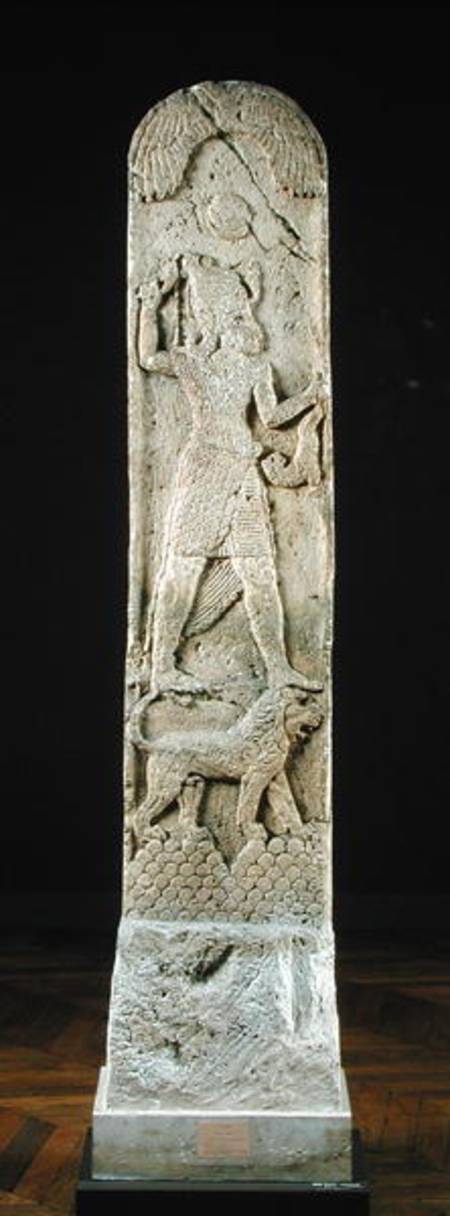 Votive stela depicting a god standing on a lion, from Amrith von Phoenician School