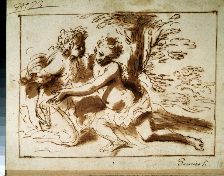 Zwei Figuren in einer Landschaft von Pier Francesco Mola