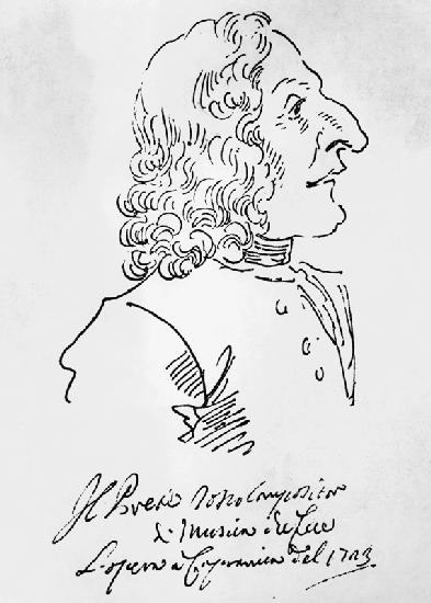 Karikatur Porträt von Antonio Vivaldi 1723