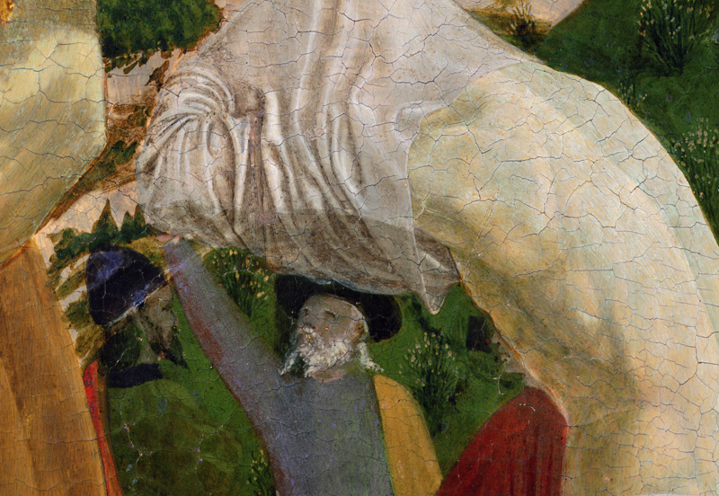 Baptism of Christ, detail of right hand section depicting a man preparing himself for baptism von Piero della Francesca