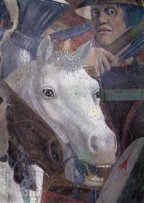 The Legend of the True Cross, the Battle of Heraclius and Chosroes, detail of a horse and a soldier completed