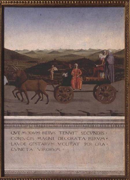 Triumph of Battista Sforza, Duchess of Urbino. Battista and her handmaiden, two Theological Virtues von Piero della Francesca