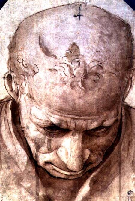 Head of an Elderly Man (pen, brown von Piero di Cosimo