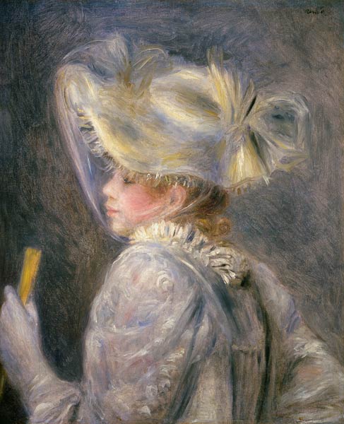 Junge Frau mit weissem Hut. von Pierre-Auguste Renoir